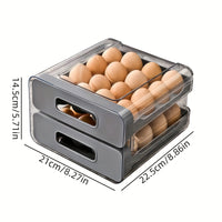 Large 32-Grid Transparent Double-Layer Egg Storage Box with Drawer