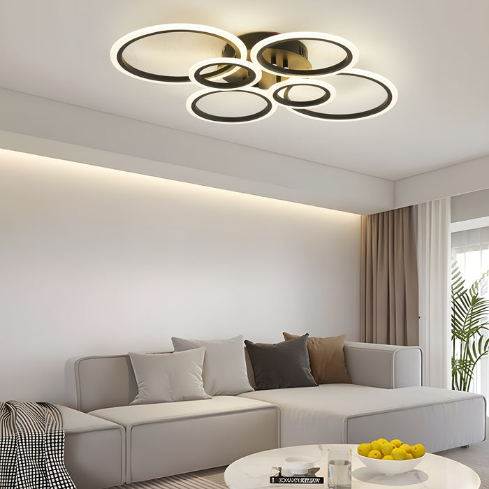 1pc modern LED ceiling light 6-ring design - adjustable brightness tri color dimming suitable for kitchen, bedroom, living room, laundry room, coffee shop, hotel and other commercial lighting decoration - including installati