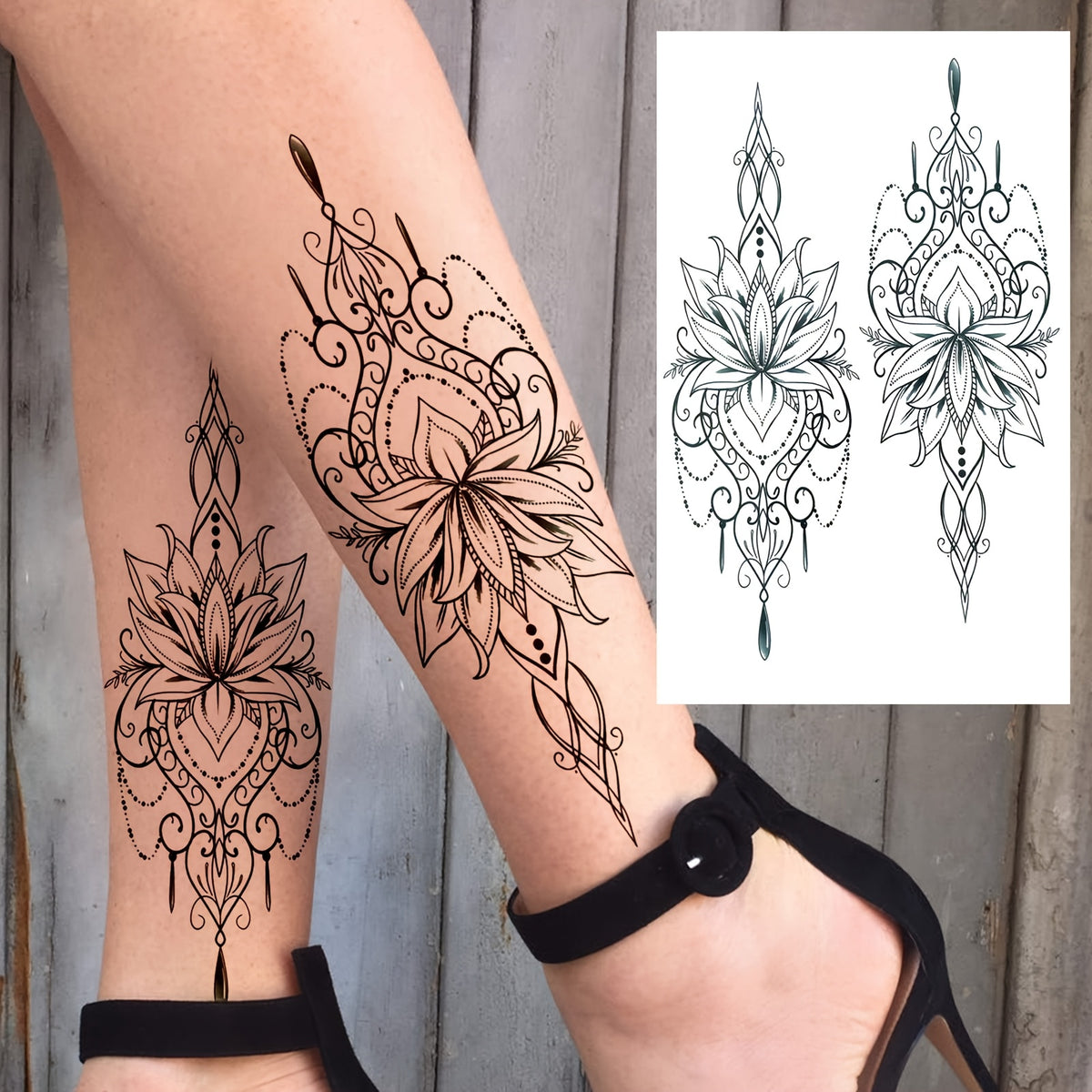 Realistic Waterproof Henna - Lotus Mandala Temporary Tattoo Stickers