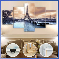 Wooden Framed Canvas, Eiffel Tower Theme Poster - 5pcs