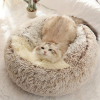 Luxurious Plush Hooded Donut Pet Bed for Cats & Small Dogs