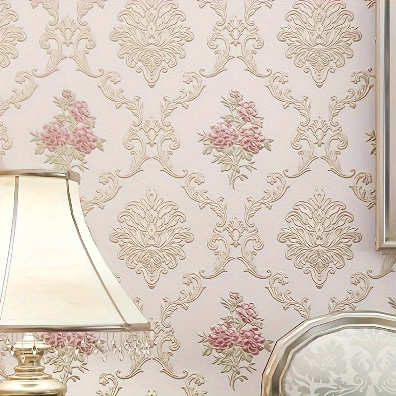 Glowhance Floral Wallpaper Roll, Pre-Pasted Non-Woven Luxurious Style Wall Covering