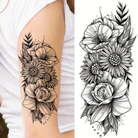Realistic Sketches of Peony Roses - 36 Temporary Tattoos