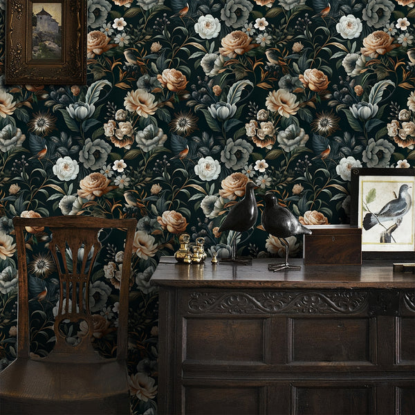 Elegant Dark Floral Peel and Stick Wallpaper