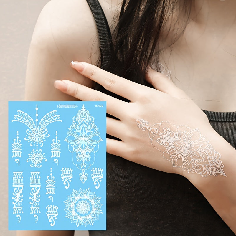 White Henna Temporary Tattoos - Lace Mandala Designs - 4 Sheets