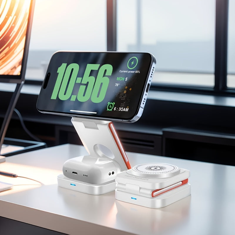 Magnetic Wireless Charger Stand, 15W Fast Charging Dock - 3 in 1