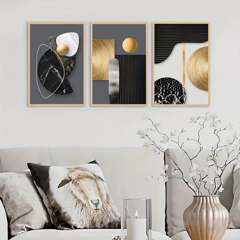 Abstract Marble Canvas Art Set - Modern Geometric Design - 3pcs