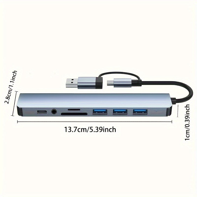 USB Hub with Audio Jack, Multi-Port Adapter - 8-in-1