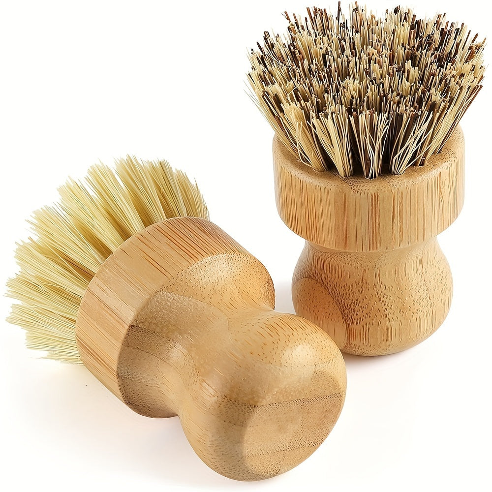 2/4pcs Natural Wood Handle Kitchen Cleaning Brush Set, Reusable Medium Firmness, with Sisal and Palm Fiber, for Pots, Pans, and Vegetables, Non-Electric Cookware Scrubbing Kit