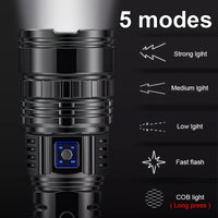 Ultra-Bright LED Flashlight, 1200 Lumen Aluminum Alloy, 800m Range