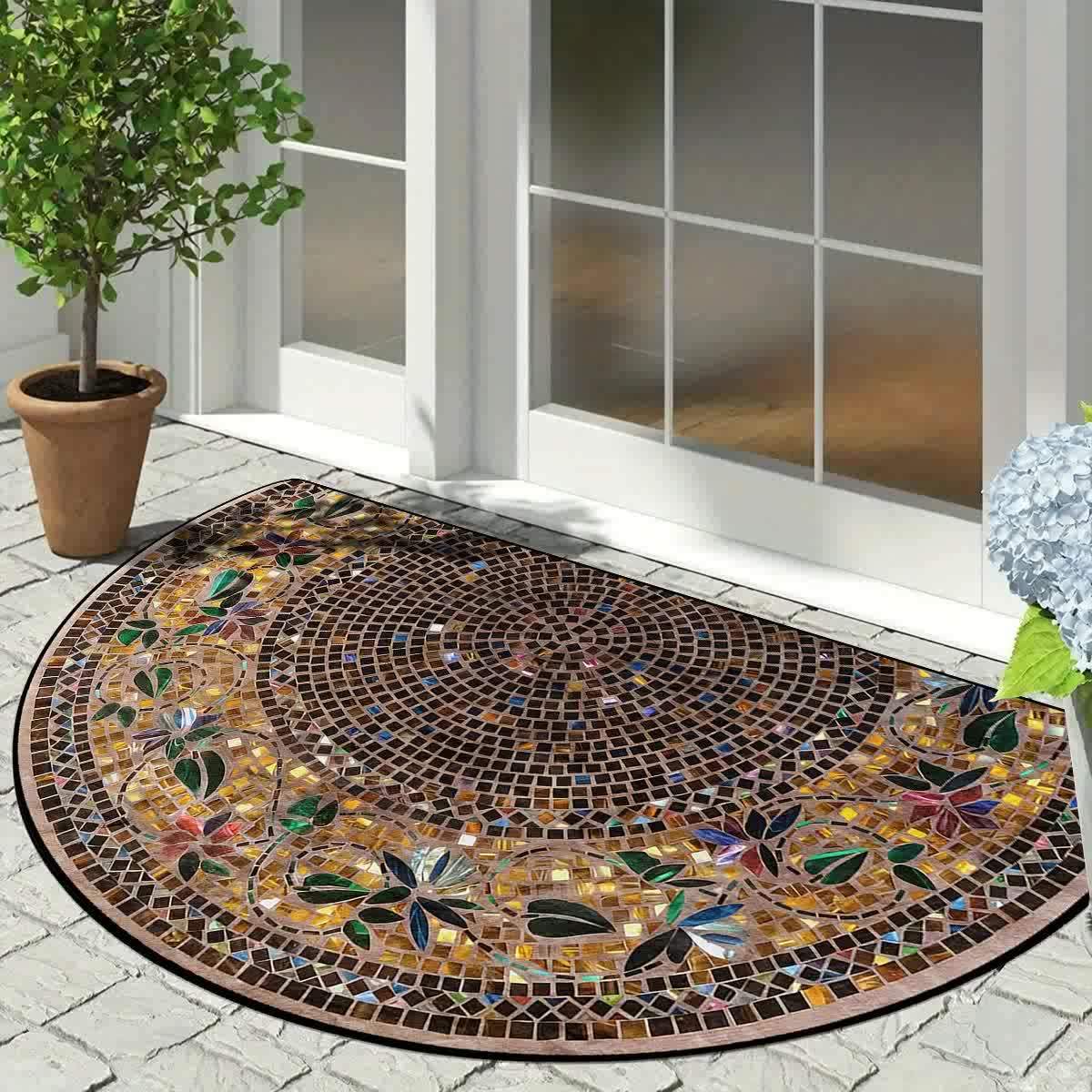 Luxury Retro Ethnic Style Semi-Circular Welcome Mat, Crystal Velvet with Starry Sky Design, 1000g/m² Weight, 6mm Thickness, Dust-Proof and Soil-Scraping Entrance Mat, Non-Slip Home Decor Mat, Indoor Welcome Mat | Starry Sky